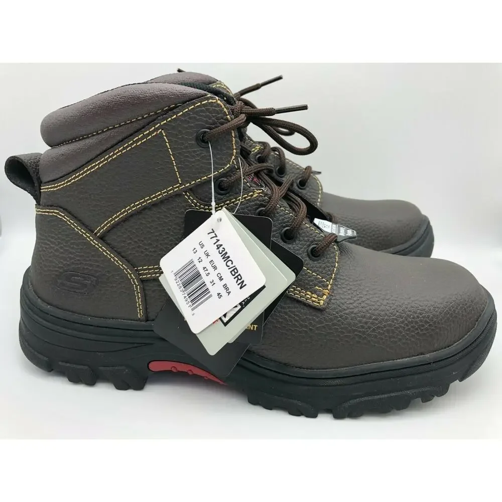 Skechers Men's 77143MC Brown Leather Steel Toe Safety Boots Lace Up Size US 13